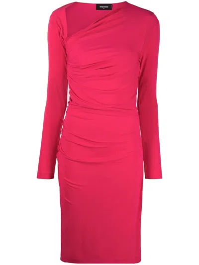 Dsquared2 Ruched Midi Dress In Pink