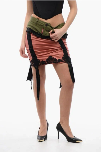 Dsquared2 Ruffle Detailed Saloon Miniskirt With Lace Hems In Green