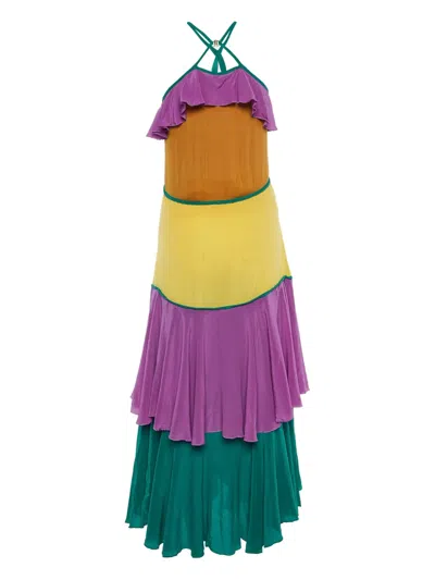 Pre-owned Dsquared2 Ruffle-tiered Silk Dress In Multi
