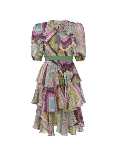 Dsquared2 Ruffled Belted Mini Dress In Multi