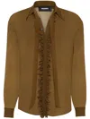 Dsquared2 Ruffled-detailed Textured Shirt In Brown