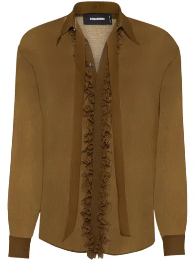 Dsquared2 Ruffled-detailed Textured Shirt In Brown