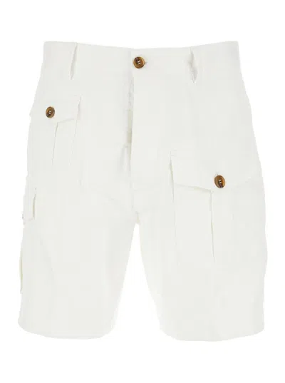 DSQUARED2 WHITE BERMUDA WITH ASYMMETRIC CARGO POCKETS AND BELT LOOPS IN COTTON MAN