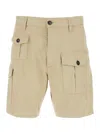 Dsquared2 Beige Bermuda With Asymmetric Cargo Pockets And Belt Loops In Cotton Man In Neutral