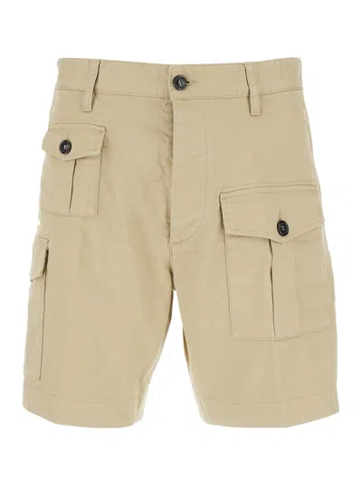 DSQUARED2 BEIGE BERMUDA WITH ASYMMETRIC CARGO POCKETS AND BELT LOOPS IN COTTON MAN
