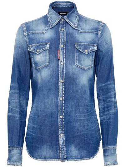 DSQUARED2 CLASSIC WESTERN SHIRT,S75DL0894.S30341 470 NAVY BLUE