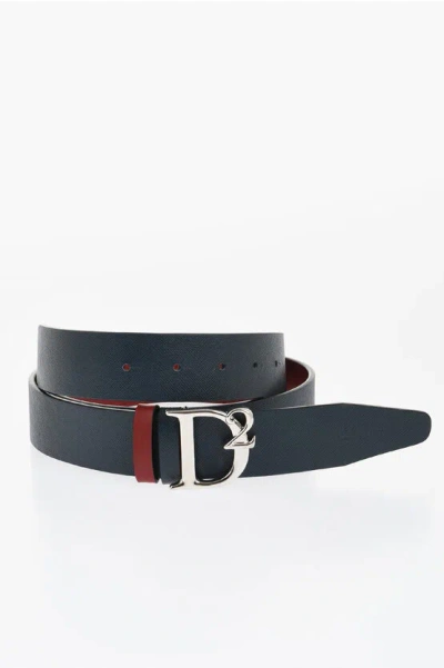 Dsquared2 Saffiano Leather Reversible Belt With Logoed Anchor Buckle 3