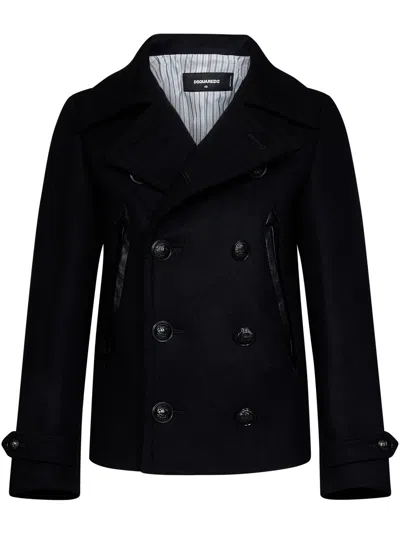 Dsquared2 Black Wool Coat In Nero