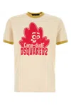 Dsquared2 Graphic Print Cotton T-shirt With Ribbed Trim In Milk
