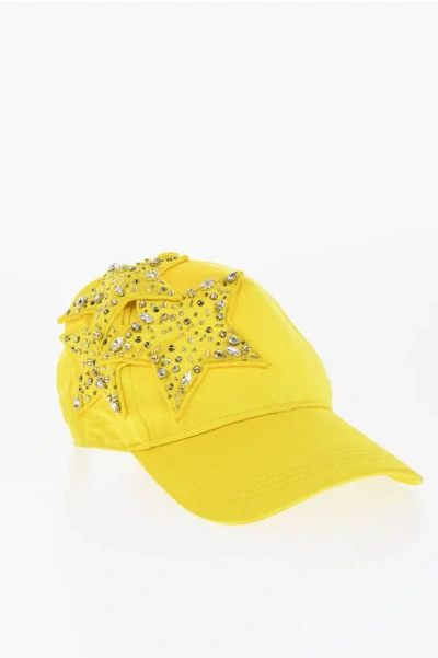 Dsquared2 Satin Baseball Cap With Jewel Embellishment In Yellow
