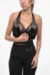 Dsquared2 Satin Halterneck Crop Top With Mesh Detail In Black