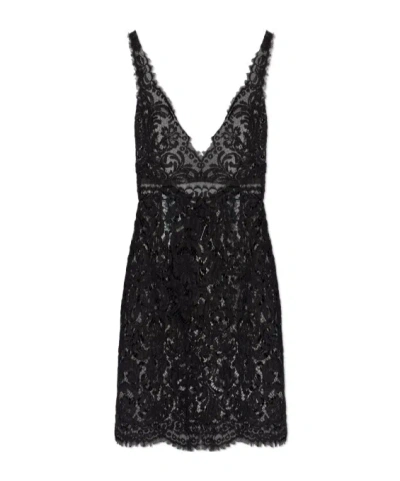 Dsquared2 Lace-detail Fringed Mini Dress In Black