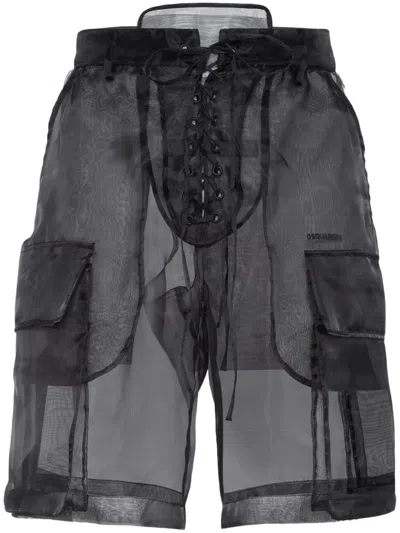 Dsquared2 Semi-sheer Cargo Shorts In Black