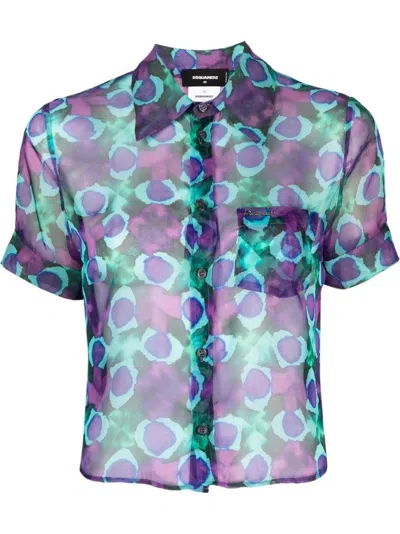 DSQUARED2 SEMI-TRANSPARENT ABSTRACT PRINT SHIRT