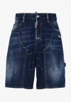 Dsquared2 Carpenter-style Blue Denim Shorts With Vintage Finish In Blue
