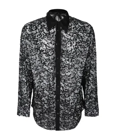 Dsquared2 Sequined Curved Hem Shirt In Black