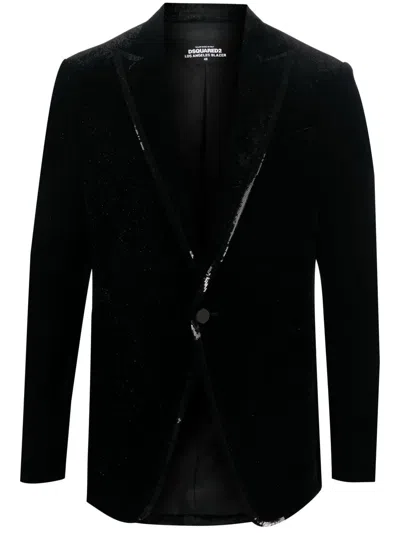 Dsquared2 Sequined-trim Velvet Blazer In Black