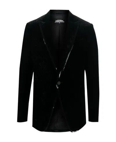 Dsquared2 Sequined-trim Velvet Blazer In Black
