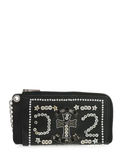 Dsquared2 Sequin-embellished Chain-link Wallet In Black