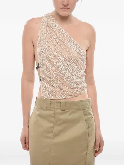Dsquared2 Sequin-embellished One-shoulder Top In Neutrals