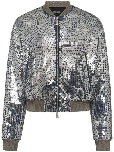 Dsquared2 Sequinned Bomber Jacket In Blue