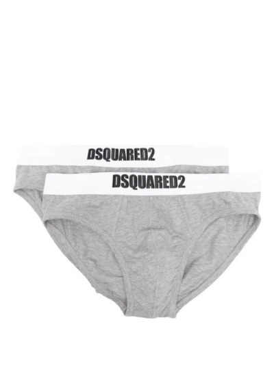 Dsquared2 Logo腰边棉三角裤（两件装） In Grey