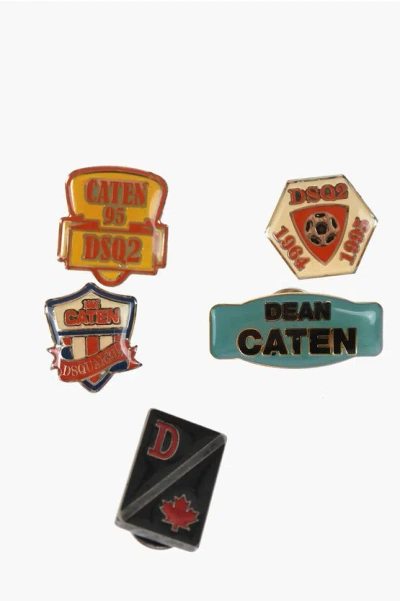Dsquared2 Set Of 5 Pairs Of Metal Pins With Monogram In Multi
