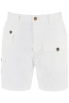 Dsquared2 White Bermuda With Asymmetric Cargo Pockets And Belt Loops In White