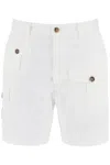 Dsquared2 White Bermuda With Asymmetric Cargo Pockets And Belt Loops In White