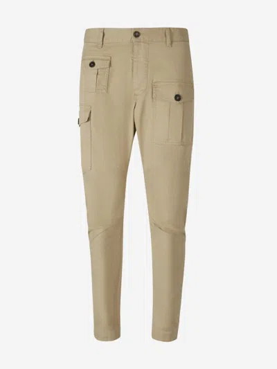 Dsquared2 Sexy Cargo Stretch Cotton Pants In Beige