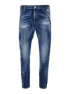 Dsquared2 Blue Jeans With Logo Patch On The Rear And All-over Paint-splatter Print Effect In Denim Man In Multicolor