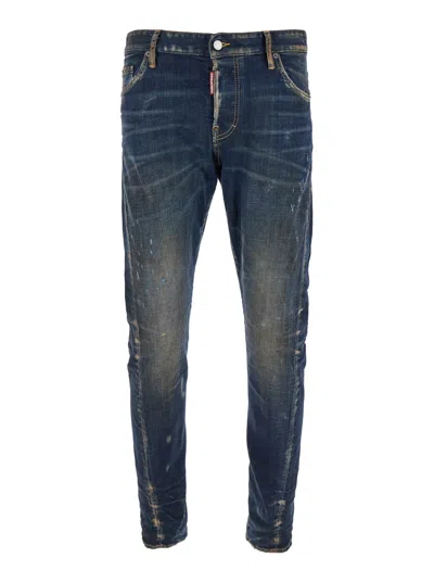 DSQUARED2 DSQUARED2 'SEXY TWIST' BLUE JEANS WITH USED EFFECT AND RIPS IN STRETCH COTTON DENIM MAN
