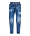 Dsquared2 Navy Blue Cotton Jeans With Worn Effect 5 Pockets In Blue