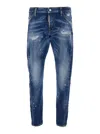 Dsquared2 Blue Jeans With Logo Patch On The Rear And All-over Paint-splatter Print Effect In Denim Man