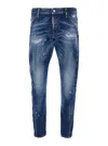Dsquared2 Tidy Biker Blue Jeans With Paint Embellishments And Logo Patch On The Rear In Denim Man In Blue