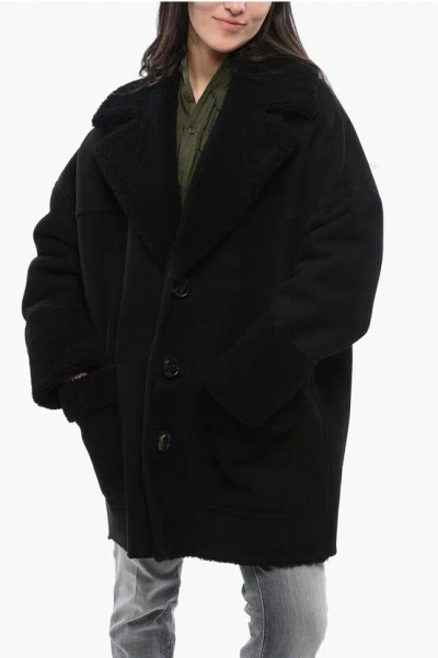 Dsquared2 Shearling 3-button Coat Wiith Patch Pockets In Black