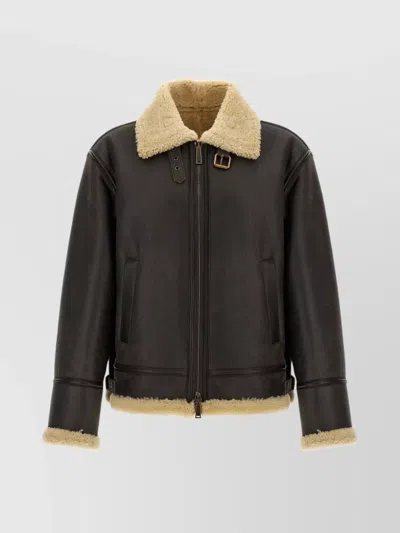 DSQUARED2 SHEARLING COLLAR BUCKLE DETAIL JACKET