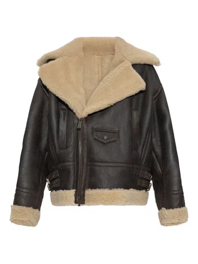 DSQUARED2 SHEARLING-COLLAR LEATHER JACKET