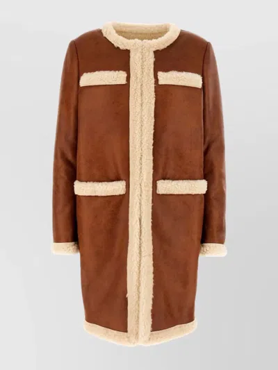 Dsquared2 Shearling Jacket With Teddy Fabric Inserts In Brown