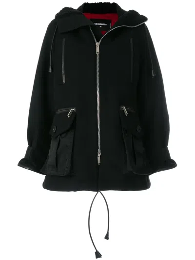 Dsquared2 Shearling Lined Hooded Coat In Black