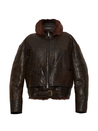 Dsquared2 Shearling-trim Leather Jacket In Brown
