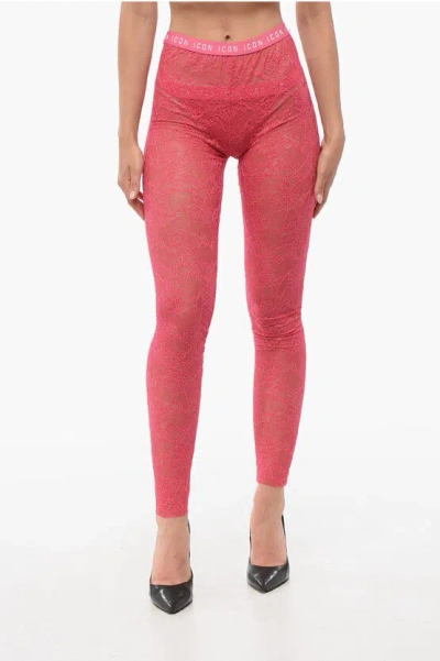 Dsquared2 Sheer Lace Icon Leggings In Red