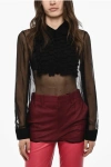 Dsquared2 Sheer Silk Blouse With Draped Collar