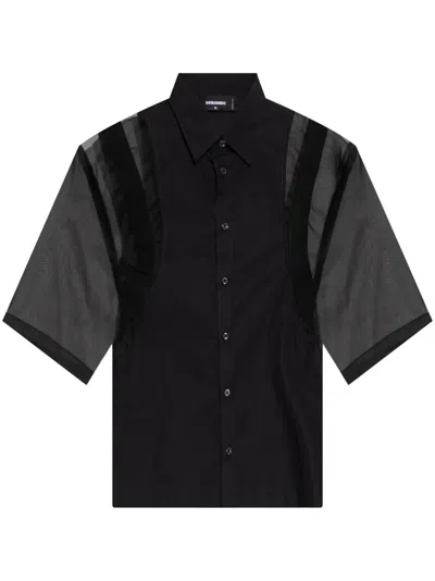 Dsquared2 Sheer-sleeve Shirt In Black