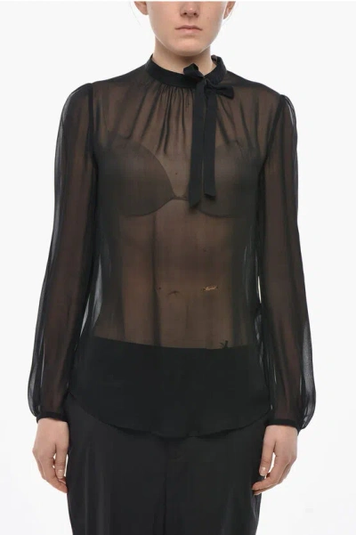 Dsquared2 Sheer Tie-neck Blouse With Long Sleeves In Black