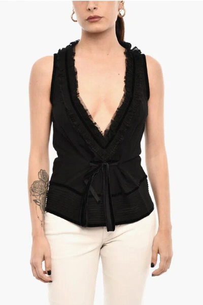 Dsquared2 Sheer V Neck Top With Bow Grösse 42