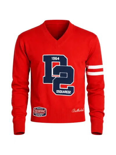 Dsquared2 Shetland Embroidery V-neck Knitted Sweater In Multi