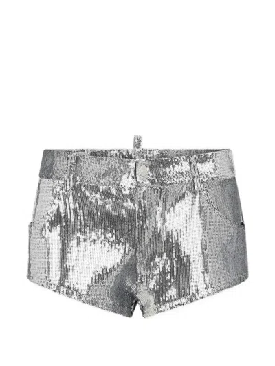 Dsquared2 Shimmer Embellished Shorts In Gray