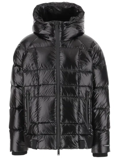 Dsquared2 Shiny Finish Puffer Bomber Jacket With Hood In Black