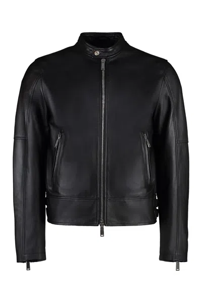 Dsquared2 Shiny Leather Biker Jacket In Black